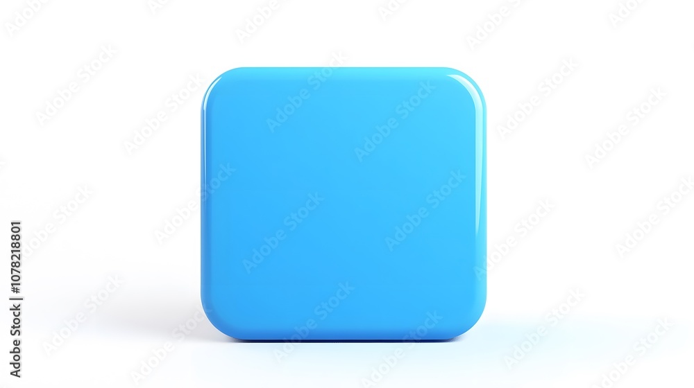 Blank Mobile application icon, button - blue square with round corners. 3d rendering, white background Blank Mobile application icon, button - blue square with round corners. 3d rendering, white background
