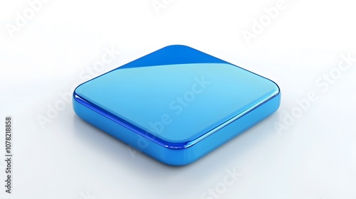 Blank Mobile application icon, button - blue square with round corners. 3d rendering, white background