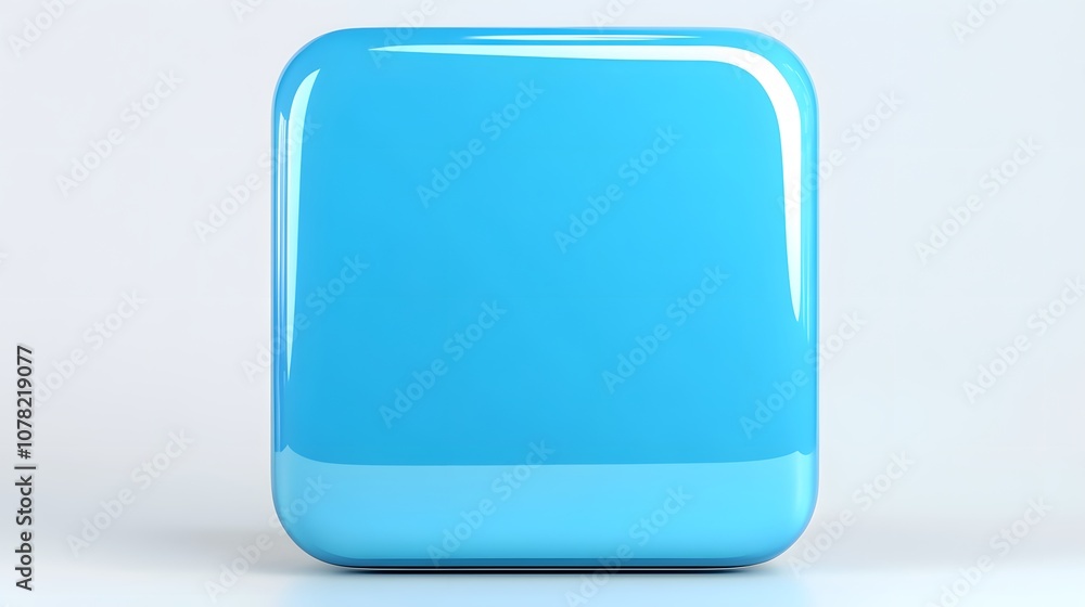 Blank Mobile application icon, button - blue square with round corners. 3d rendering, white background Blank Mobile application icon, button - blue square with round corners. 3d rendering, white background