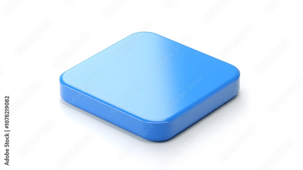 Blank Mobile application icon, button - blue square with round corners. 3d rendering, white background Blank Mobile application icon, button - blue square with round corners. 3d rendering, white background