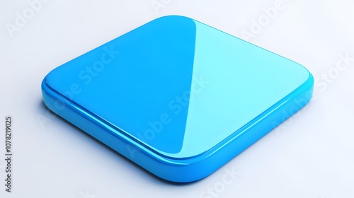 Blank Mobile application icon, button - blue square with round corners. 3d rendering, white background