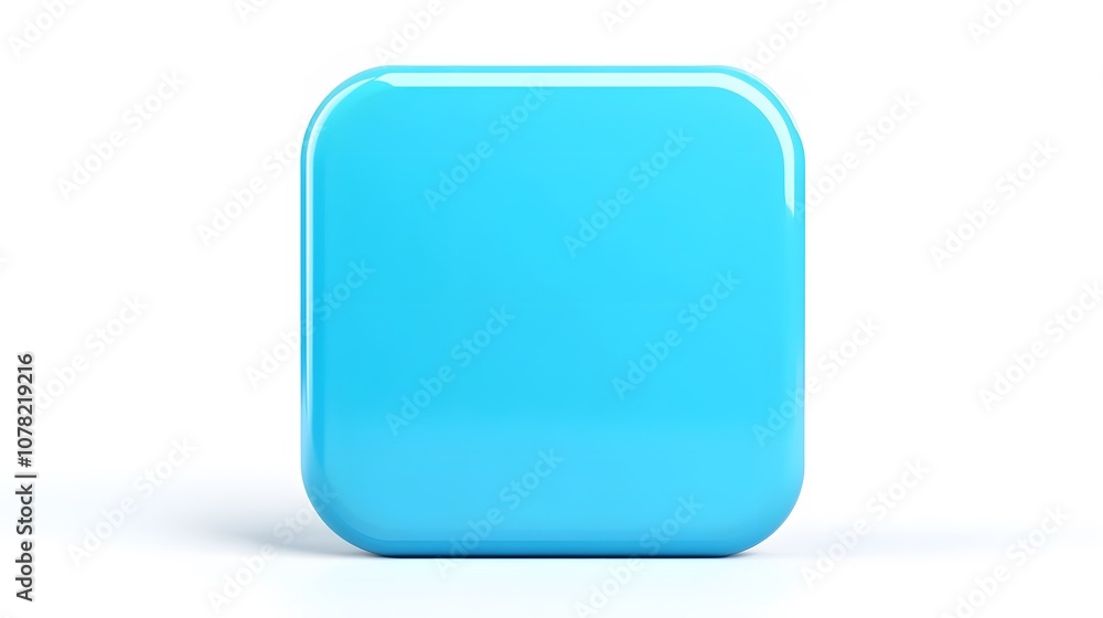 Blank Mobile application icon, button - blue square with round corners. 3d rendering, white background Blank Mobile application icon, button - blue square with round corners. 3d rendering, white background