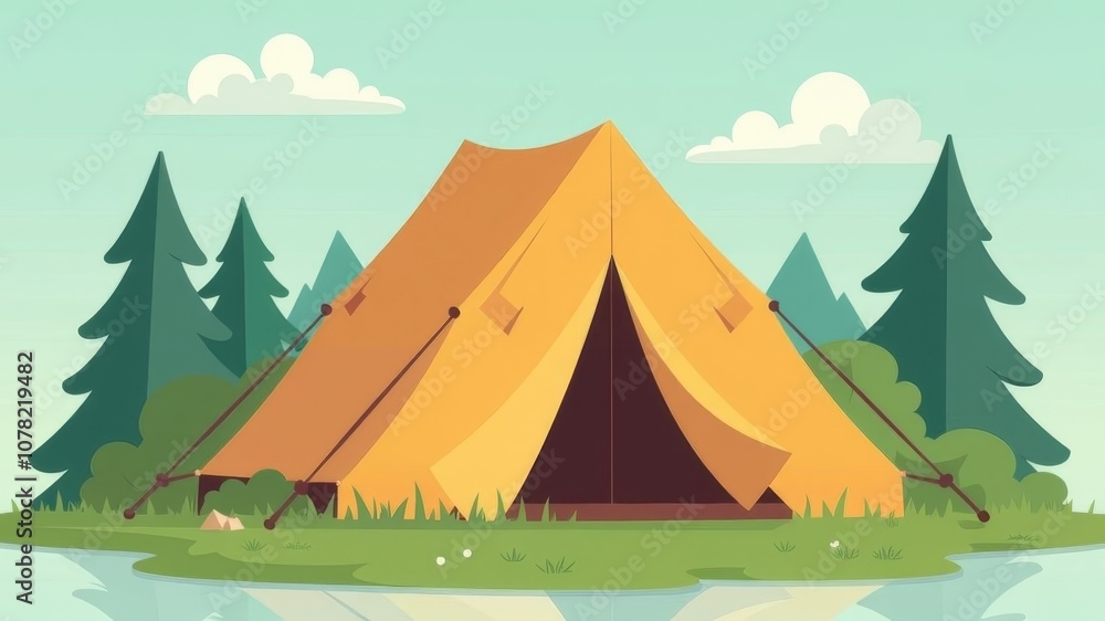 Simple tent in cartoon style. Perfect for illustrating camping, outdoor activities Simple tent in cartoon style. Perfect for illustrating camping, outdoor activities