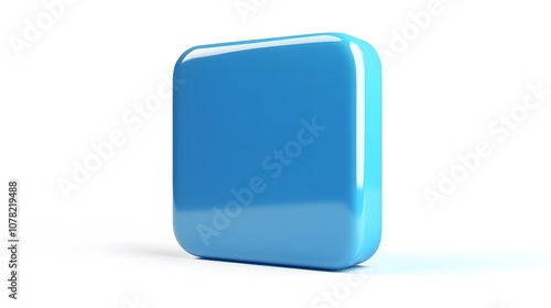 Blank Mobile application icon, button - blue square with round corners. 3d rendering, white background