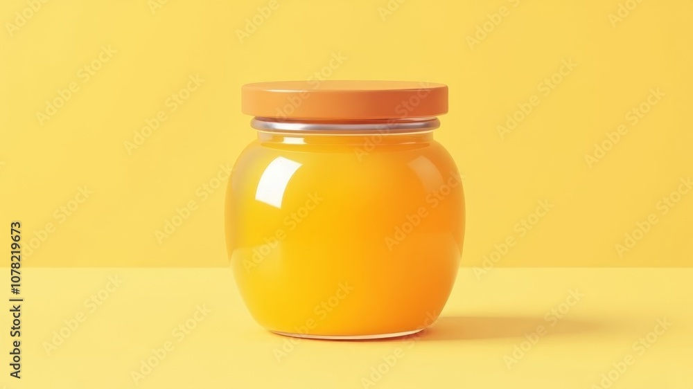 stylized glass jar of honey isolated on light yellow background stylized glass jar of honey isolated on light yellow background