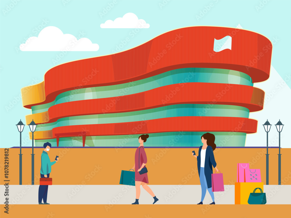 Naklejka premium Shopping MallConcept Illustration Stylish and Beautiful