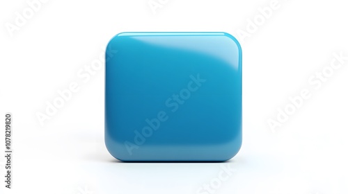 Blank Mobile application icon, button - blue square with round corners. 3d rendering, white background