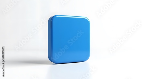 Blank Mobile application icon, button - blue square with round corners. 3d rendering, white background