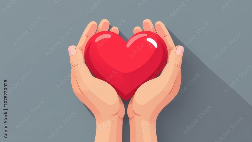 joined hands holding red heart on plain background joined hands holding red heart on plain background