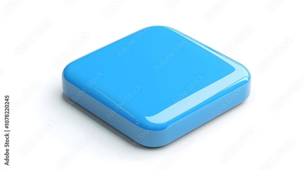 Blank Mobile application icon, button - blue square with round corners. 3d rendering, white background Blank Mobile application icon, button - blue square with round corners. 3d rendering, white background