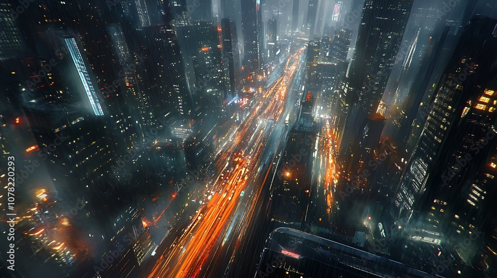 High altitude view of a sprawling metropolis with lights High altitude view of a sprawling metropolis with lights