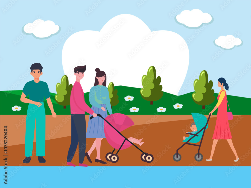 Baby Stroller Concept Illustration Stylish and Beautiful Baby Stroller Concept Illustration Stylish and Beautiful