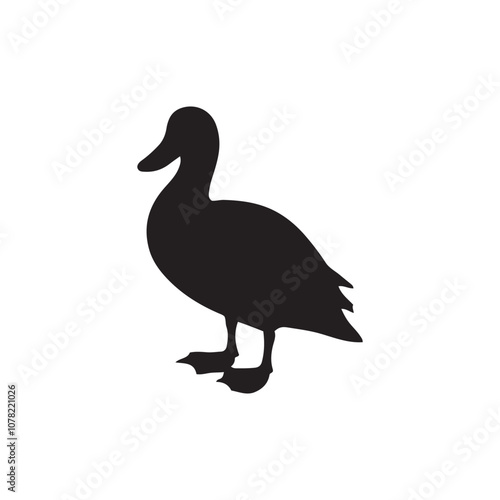 Duck icon. Duck black silhouette isolated on white background. Vector illustration, Domestic and wild ducks.