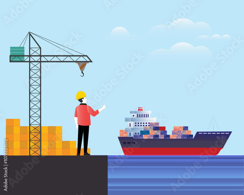 Shipping Boat Concept Illustration Stylish and Beautiful
