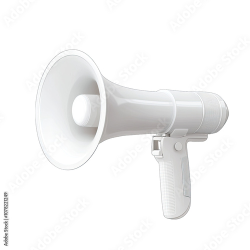 white megaphone with sleek design, ideal for announcements and events. This captures essence of communication and amplification, perfect for various uses