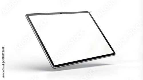 Floating blank tablet in modern design with white background for mockup and presentation