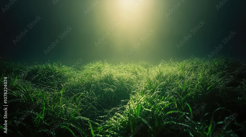 Enchanting Night Scene with Dewy Grass Illuminated by Soft Ethereal Glow, Capturing the Mystique of Nature's Tranquility and Beauty in a Mysterious Environment Enchanting Night Scene with Dewy Grass Illuminated by Soft Ethereal Glow, Capturing the Mystique of Nature's Tranquility and Beauty in a Mysterious Environment