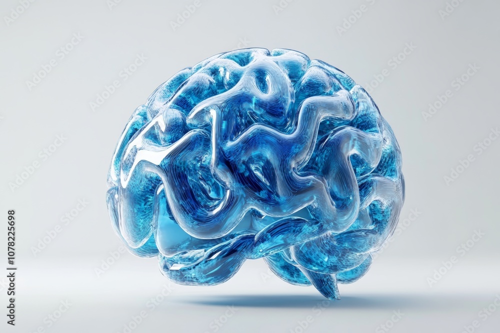 Abstract Blue Glass Brain 3D Render Abstract Blue Glass Brain 3D Render