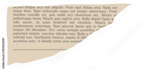 Collage newspaper element for scrapbook. Trendy retro vintage paper cut, ripped torn, notebook sheet. Old rip news paper with text in trendy 90s. Craft retro gazette, paper. Vector illustration.