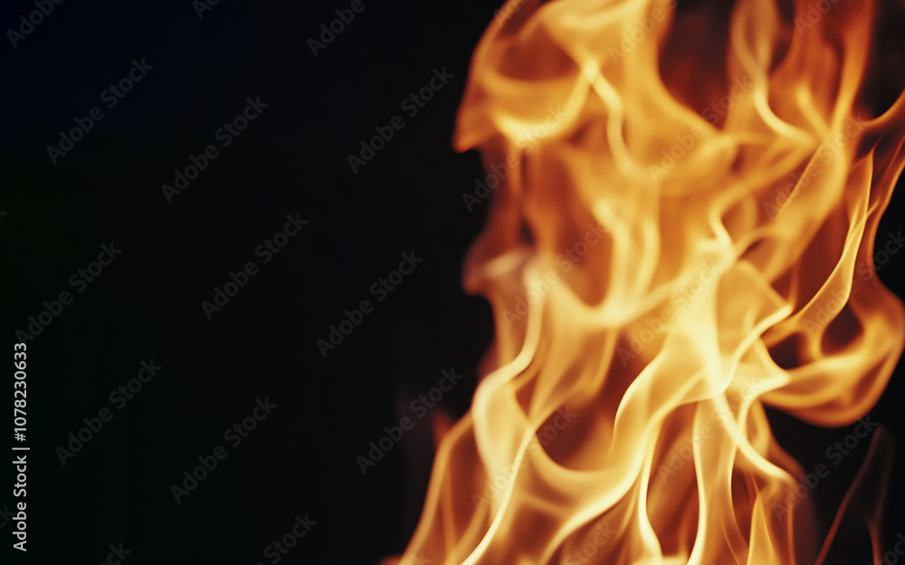 Flame and fire on a black background, captivating and dynamic visual display. Flame and fire on a black background, captivating and dynamic visual display.
