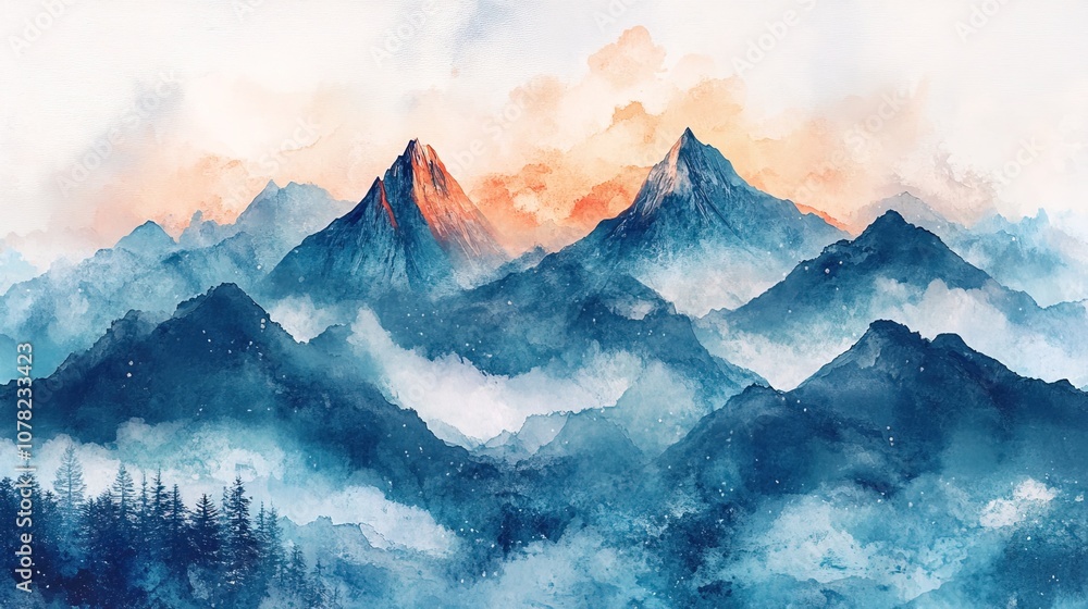 Obraz premium Abstract Watercolor Mountain Landscape Background