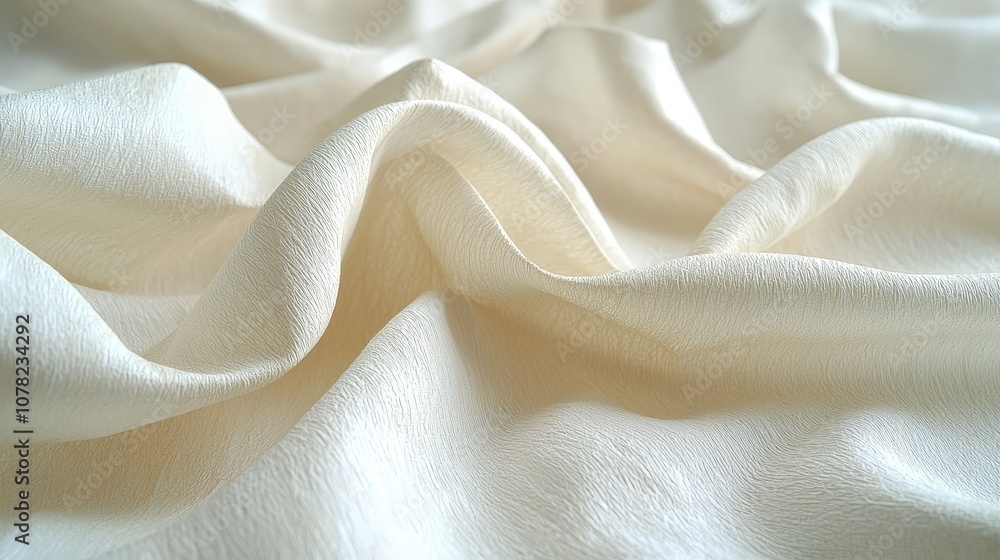 A close-up of soft, textured cream-colored fabric, showcasing its gentle draping. A close-up of soft, textured cream-colored fabric, showcasing its gentle draping.