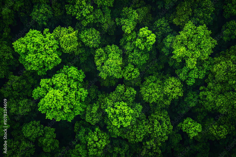 A lush green forest with trees of various sizes. The trees are densely packed, creating a sense of depth and a feeling of being surrounded by nature. Concept of tranquility and serenity A lush green forest with trees of various sizes. The trees are densely packed, creating a sense of depth and a feeling of being surrounded by nature. Concept of tranquility and serenity