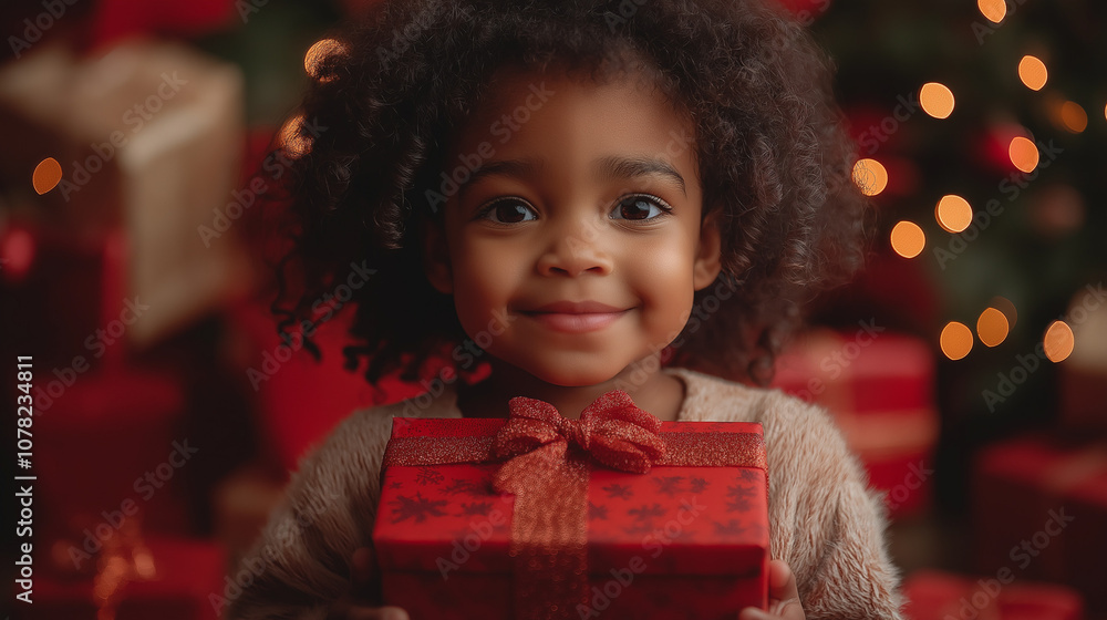 Happy With Xmas Present. Portrait of excited smiling African American girl holding carton box with long-awaited gift, satisfied with surprise, happy teenager holding wrapped package at home Happy With Xmas Present. Portrait of excited smiling African American girl holding carton box with long-awaited gift, satisfied with surprise, happy teenager holding wrapped package at home