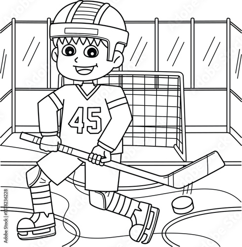 Ice Hockey Boy Player Stopping Goal Coloring Page