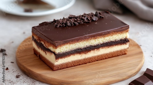 National Dark Chocolate Day Delicious chocolate layer cake with creamy filling and chocolate shavings for dessert lovers