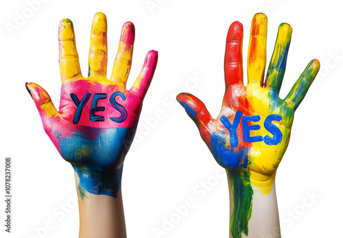Colorful painted hands with 