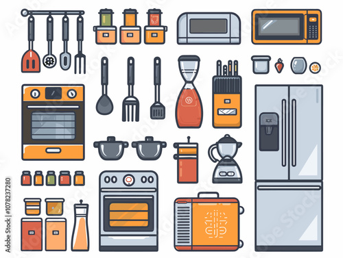 Set of household appliances icons. Vector illustration in flat design style.