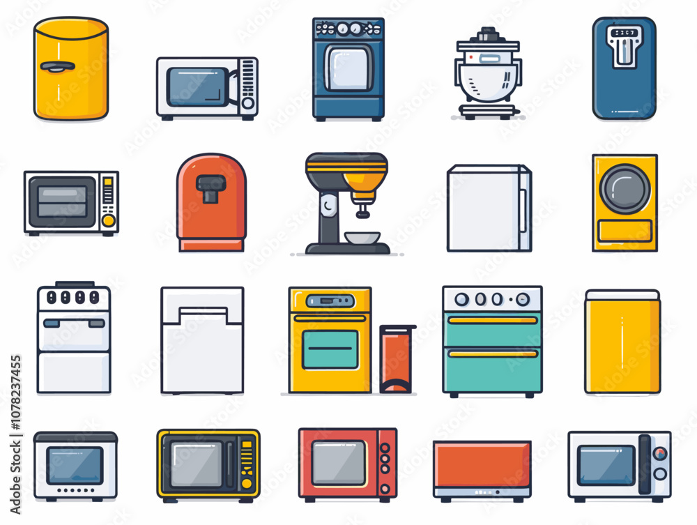 Set of household appliances icons. Vector illustration in flat design style. Set of household appliances icons. Vector illustration in flat design style.