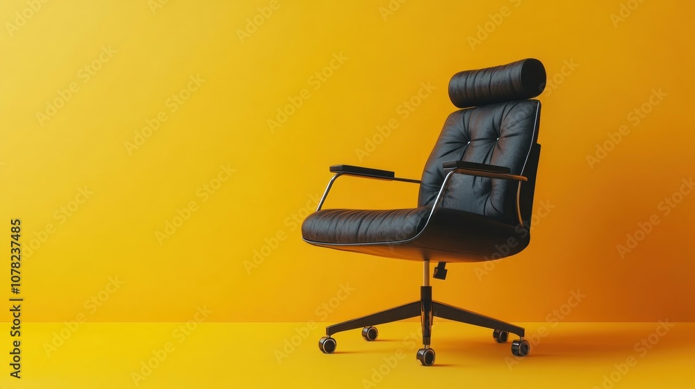 Black Leather Office Chair in Yellow Room Black Leather Office Chair in Yellow Room