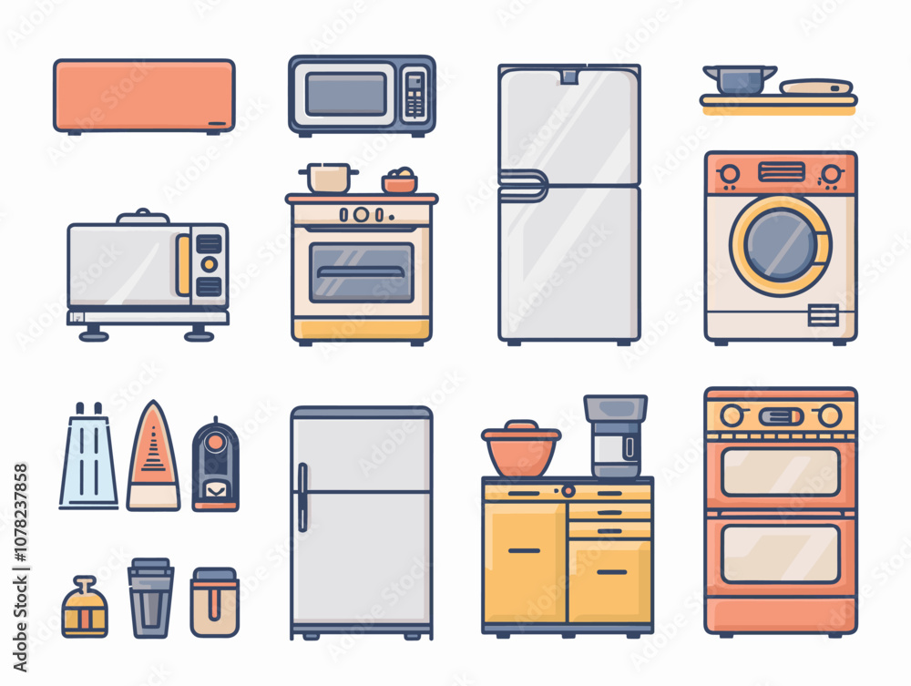 Household appliances icons set. Cartoon illustration for web Household appliances icons set. Cartoon illustration for web
