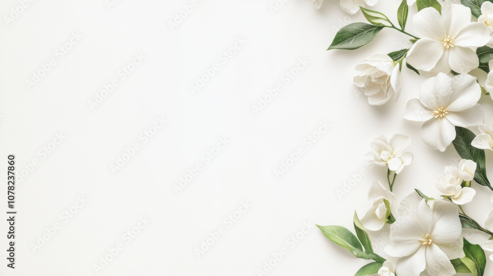 White Gardenia Flowers on White Background White Gardenia Flowers on White Background