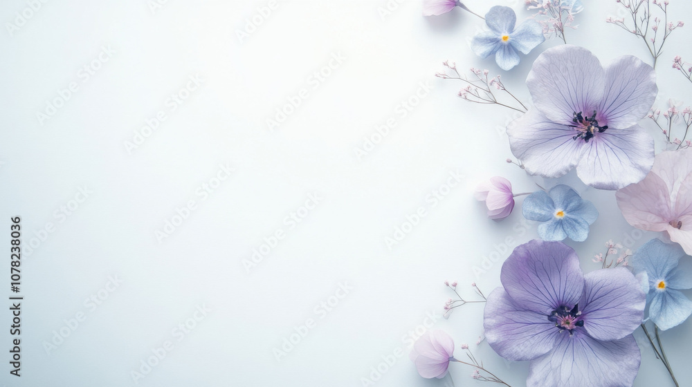 Delicate Pastel Flowers Border on White Background Delicate Pastel Flowers Border on White Background