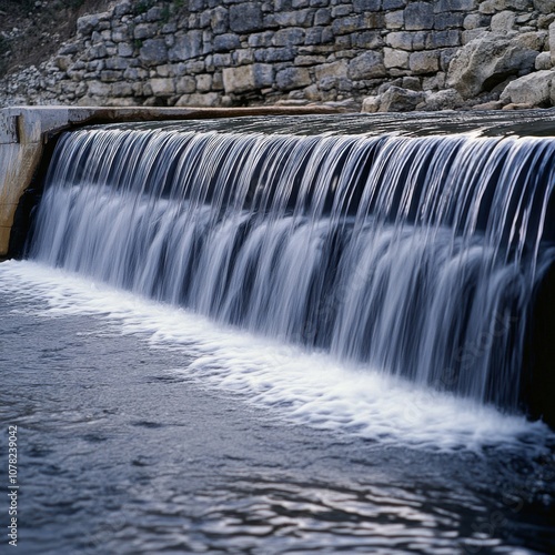 Cascading Water Over Rocky Spillway in Daylight