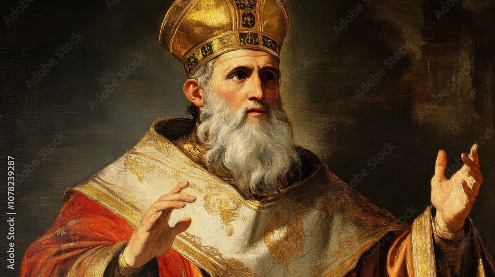 Obraz premium Feast of St. Ambrose Portrait of a renaissance clergyman in ornate religious attire