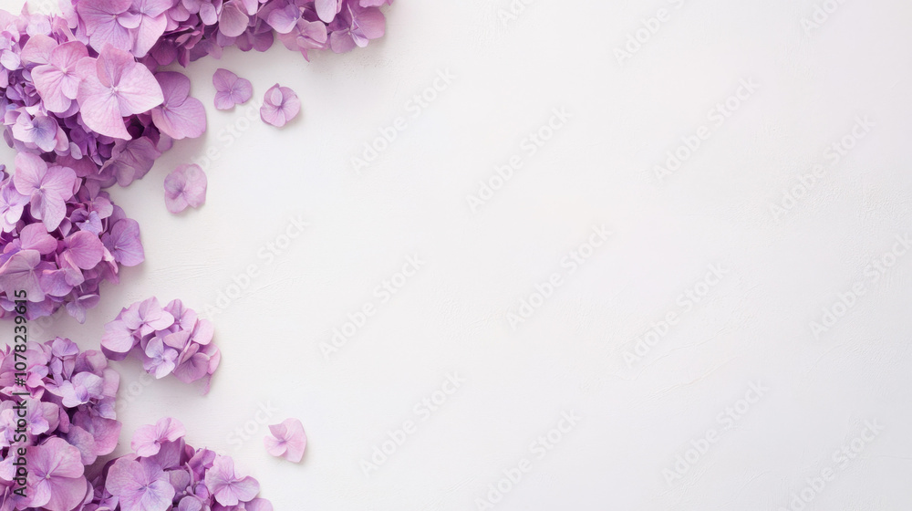 Purple Hydrangea Flower Border on White Background Purple Hydrangea Flower Border on White Background