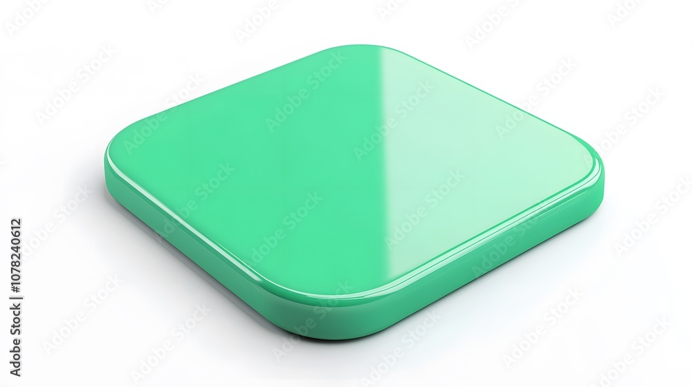 Blank Mobile application icon, button - green square with round corners. 3d rendering, white background Blank Mobile application icon, button - green square with round corners. 3d rendering, white background