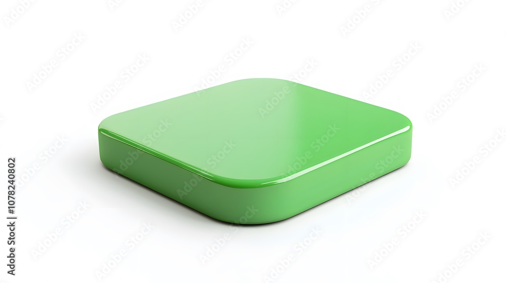 Blank Mobile application icon, button - green square with round corners. 3d rendering, white background Blank Mobile application icon, button - green square with round corners. 3d rendering, white background