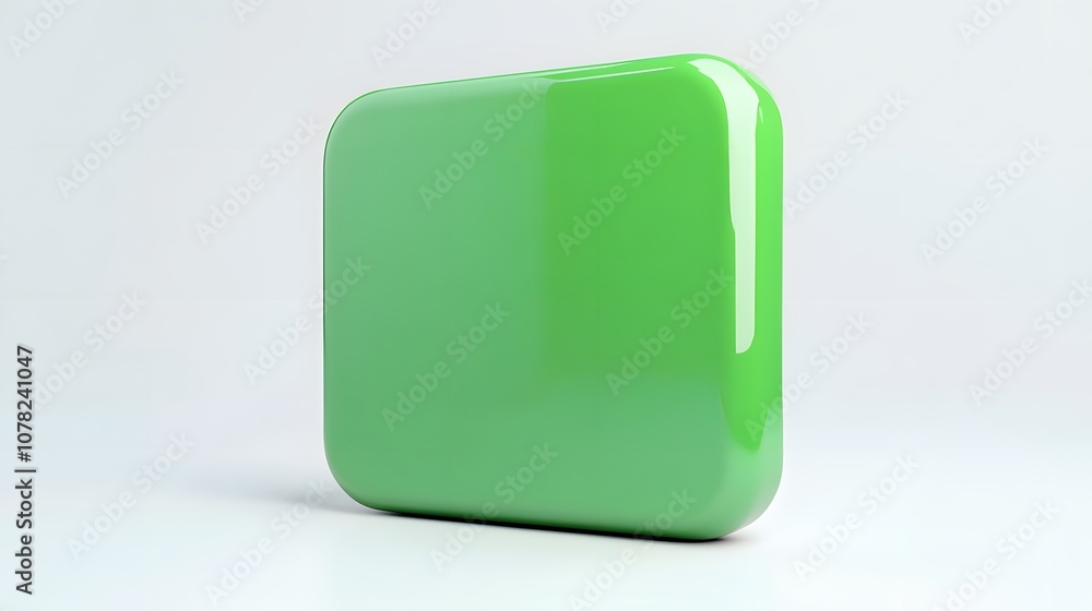 Blank Mobile application icon, button - green square with round corners. 3d rendering, white background Blank Mobile application icon, button - green square with round corners. 3d rendering, white background