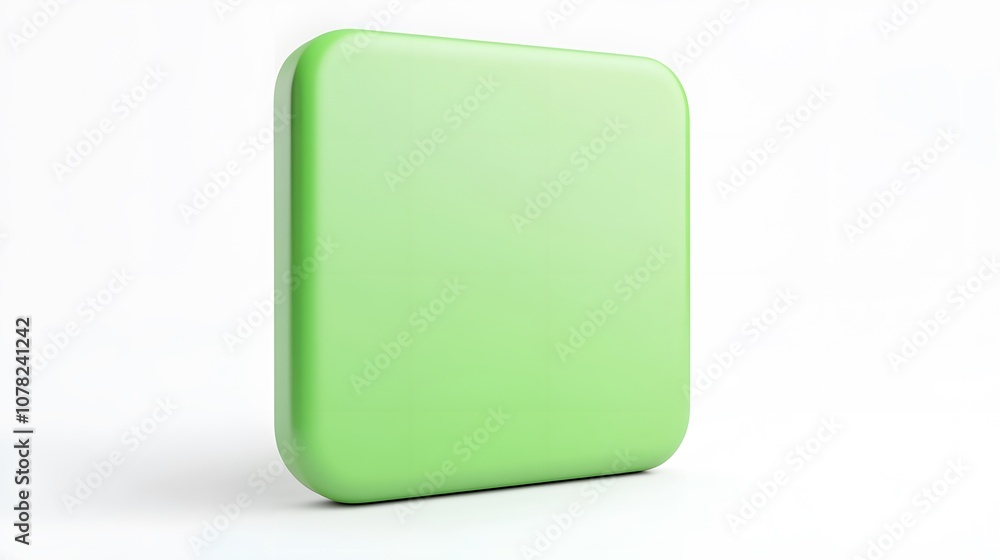 Blank Mobile application icon, button - green square with round corners. 3d rendering, white background Blank Mobile application icon, button - green square with round corners. 3d rendering, white background