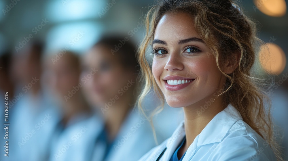 A smiling medical professional in a clinical setting. A smiling medical professional in a clinical setting.