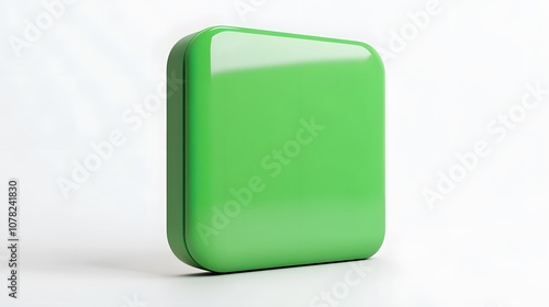 Blank Mobile application icon, button - green square with round corners. 3d rendering, white background