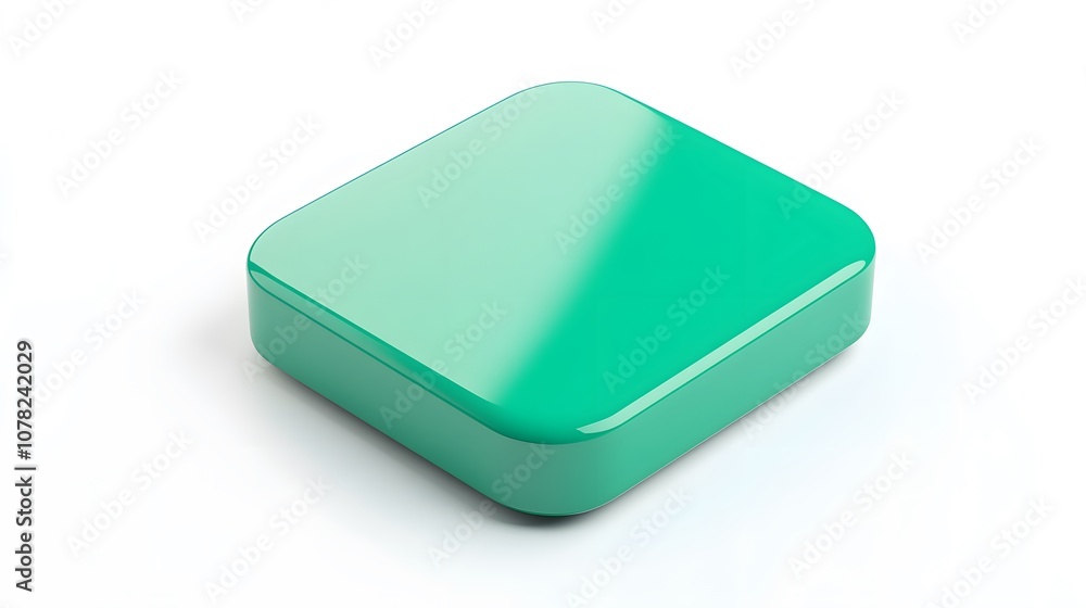 Blank Mobile application icon, button - green square with round corners. 3d rendering, white background Blank Mobile application icon, button - green square with round corners. 3d rendering, white background