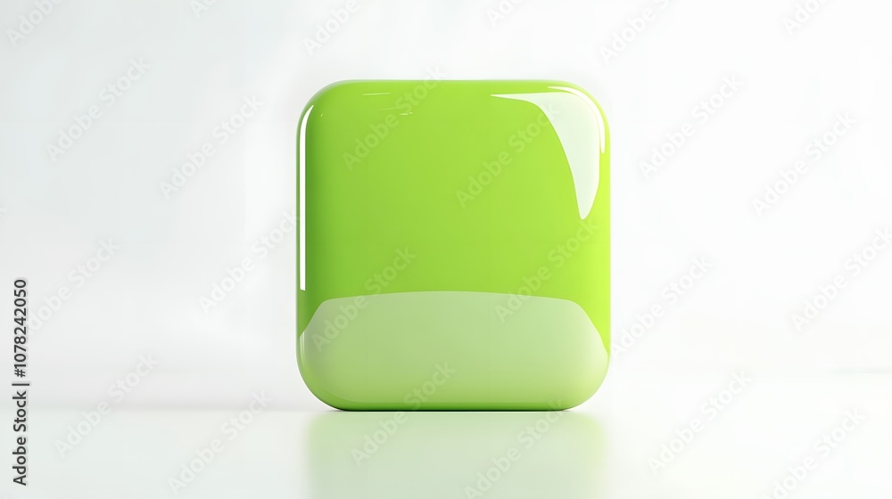 Blank Mobile application icon, button - green square with round corners. 3d rendering, white background Blank Mobile application icon, button - green square with round corners. 3d rendering, white background