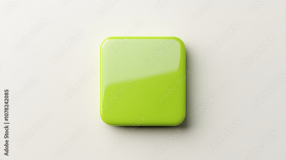 Blank Mobile application icon, button - green square with round corners. 3d rendering, white background Blank Mobile application icon, button - green square with round corners. 3d rendering, white background