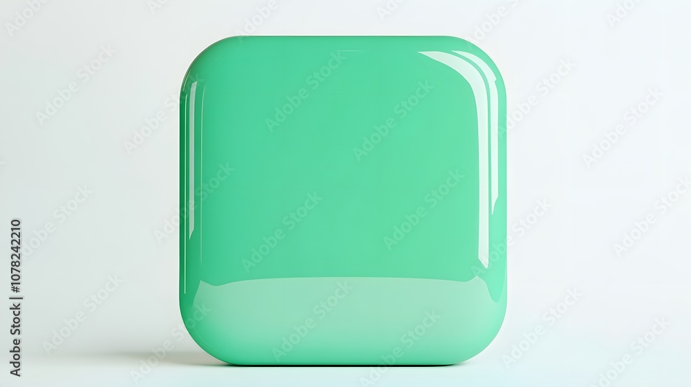 Blank Mobile application icon, button - green square with round corners. 3d rendering, white background Blank Mobile application icon, button - green square with round corners. 3d rendering, white background